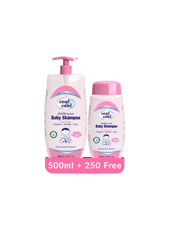 Cool & Cool Baby Shampoo 500Ml+250Ml Free - Tear Free,Alcohol Free,Paraben-Free,Dye Free,Chamomile & Vitamin-E With Extra Mild Formula - Image 1