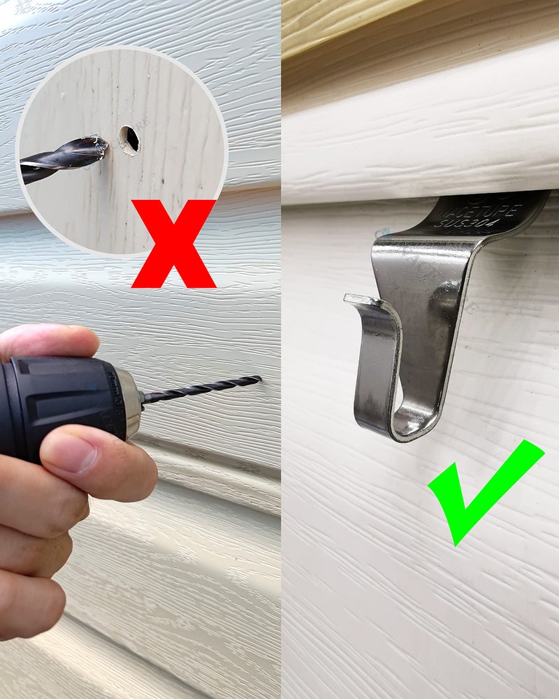 NACETURE Vinyl Siding Hooks Hanger (10 Pack) | No Drill Vinyl Hooks for Hanging Outdoor Decor, Sliver - Image 4