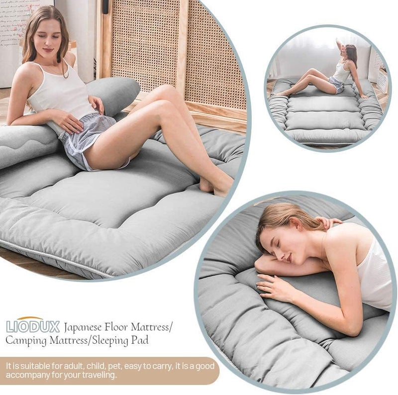 LIODUX Japanese Floor Mattress Futon Mattress, Thicken Futon Sleeping Pad Foldable Roll Up Mattress, Thicken Futon Mattress, Floor Lounger Bed Couches and Sofas (Grey, Twin) - Image 4