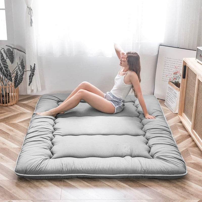 LIODUX Japanese Floor Mattress Futon Mattress, Thicken Futon Sleeping Pad Foldable Roll Up Mattress, Thicken Futon Mattress, Floor Lounger Bed Couches and Sofas (Grey, Twin) - Image 1