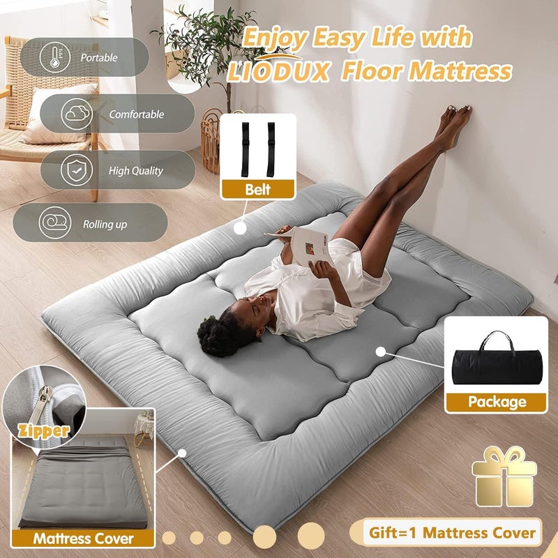 LIODUX Japanese Floor Mattress Futon Mattress, Thicken Futon Sleeping Pad Foldable Roll Up Mattress, Thicken Futon Mattress, Floor Lounger Bed Couches and Sofas (Grey, Twin) - Image 2