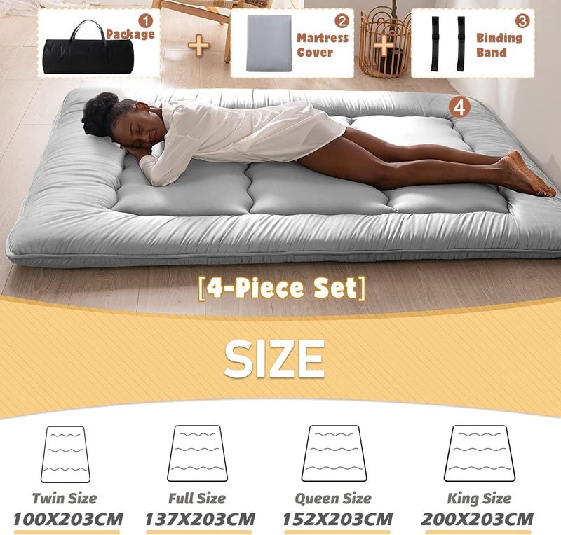 LIODUX Japanese Floor Mattress Futon Mattress, Thicken Futon Sleeping Pad Foldable Roll Up Mattress, Thicken Futon Mattress, Floor Lounger Bed Couches and Sofas (Grey, Twin) - Image 3