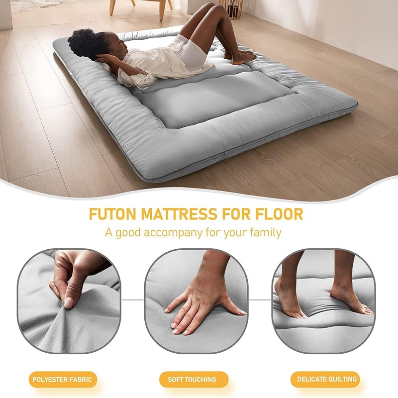 LIODUX Japanese Floor Mattress Futon Mattress, Thicken Futon Sleeping Pad Foldable Roll Up Mattress, Thicken Futon Mattress, Floor Lounger Bed Couches and Sofas (Grey, Twin) - Image 5