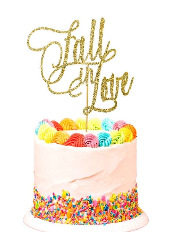 SWEETTALA Fall in Love Cake Topper for Wedding Bridal Shower Engagement Bachelorette Party Decorations Gold Glitter - Image 1