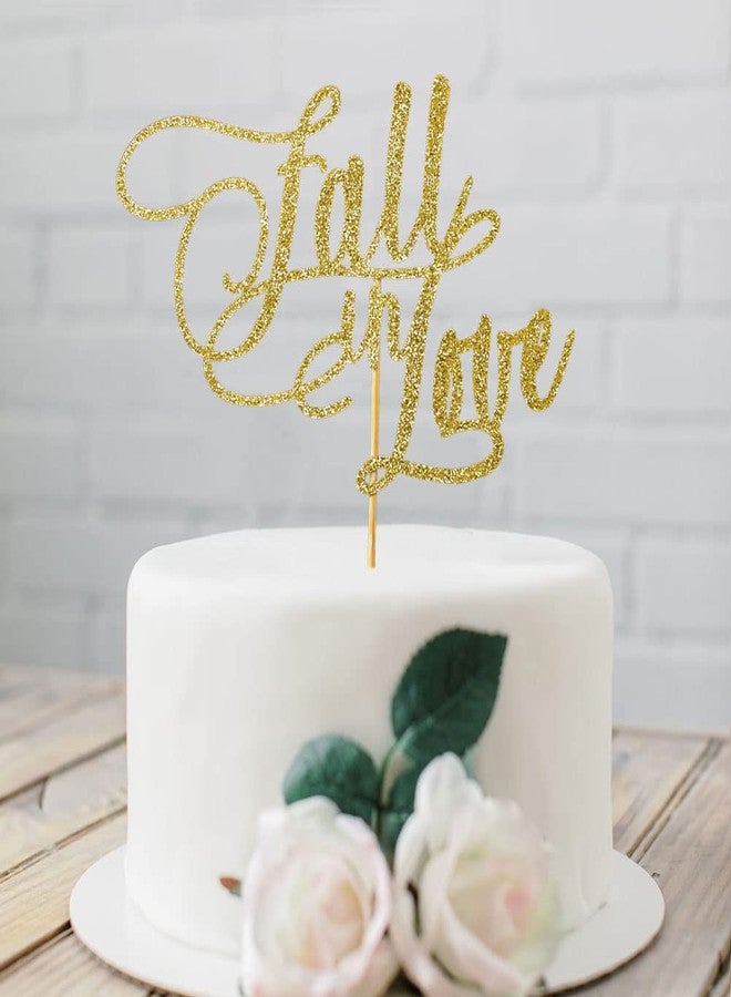 SWEETTALA Fall in Love Cake Topper for Wedding Bridal Shower Engagement Bachelorette Party Decorations Gold Glitter - Image 2