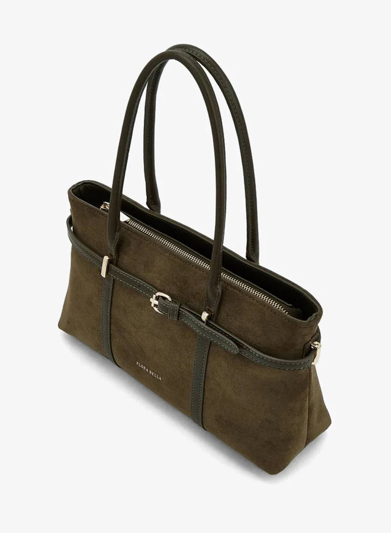 Flora Bella By Shoexpress OLIVE Textured Tote Bag With Zip Closure for Women | Best Price UAE