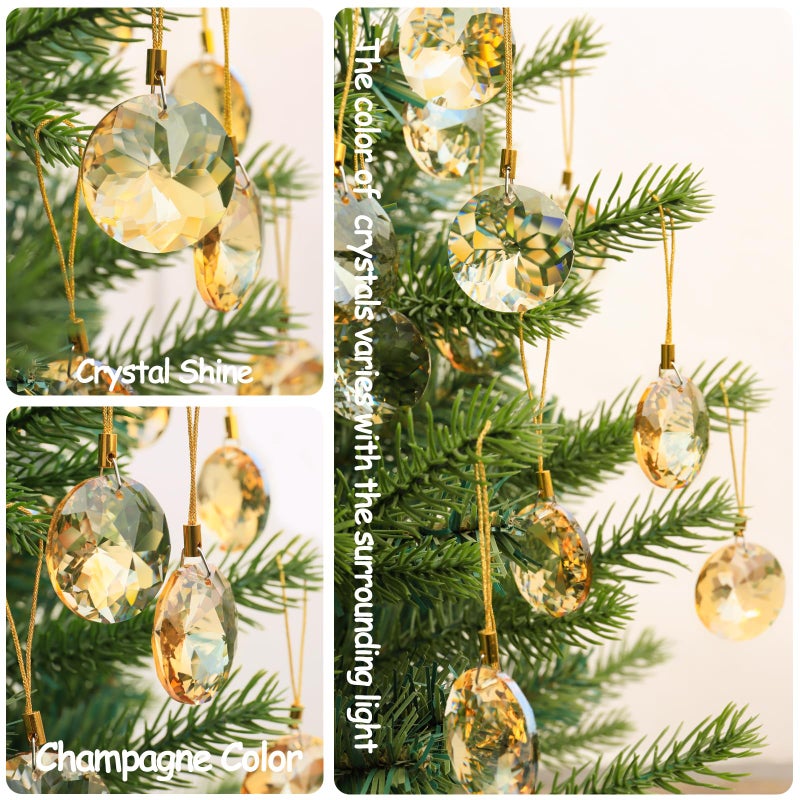 LUMITI 12 Pcs Crystal Glass Christmas Balls Ornaments, 1.18â€³ Mini Round Prism Flower Xmas Tree Decorations, Hanging Ornament for Wedding Party Home Decor (Gold) - Image 3