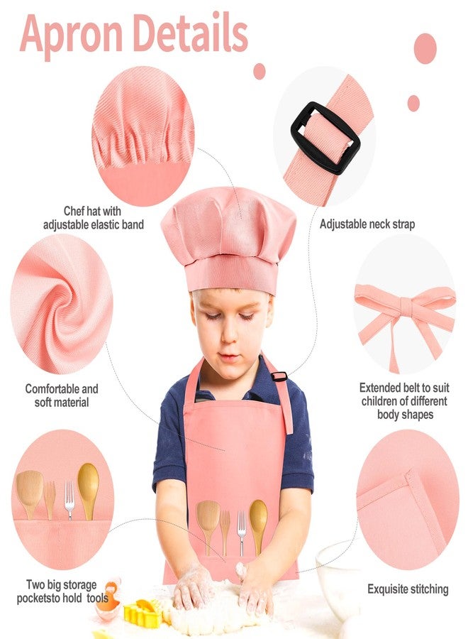 Morcheiong Kids Chef Hat and Apron Set, Adjustable Light Pink Children's Painting Apron and Chef Hat with 2 Large Pocket for Kids Cooking Painting Baking Activity - Image 4