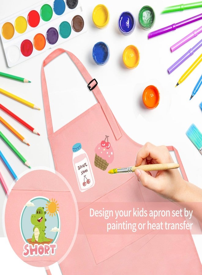 Morcheiong Kids Chef Hat and Apron Set, Adjustable Light Pink Children's Painting Apron and Chef Hat with 2 Large Pocket for Kids Cooking Painting Baking Activity - Image 5