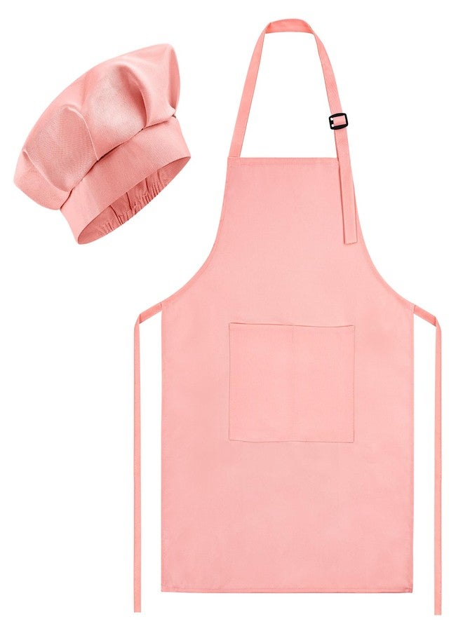 Morcheiong Kids Chef Hat and Apron Set, Adjustable Light Pink Children's Painting Apron and Chef Hat with 2 Large Pocket for Kids Cooking Painting Baking Activity - Image 2