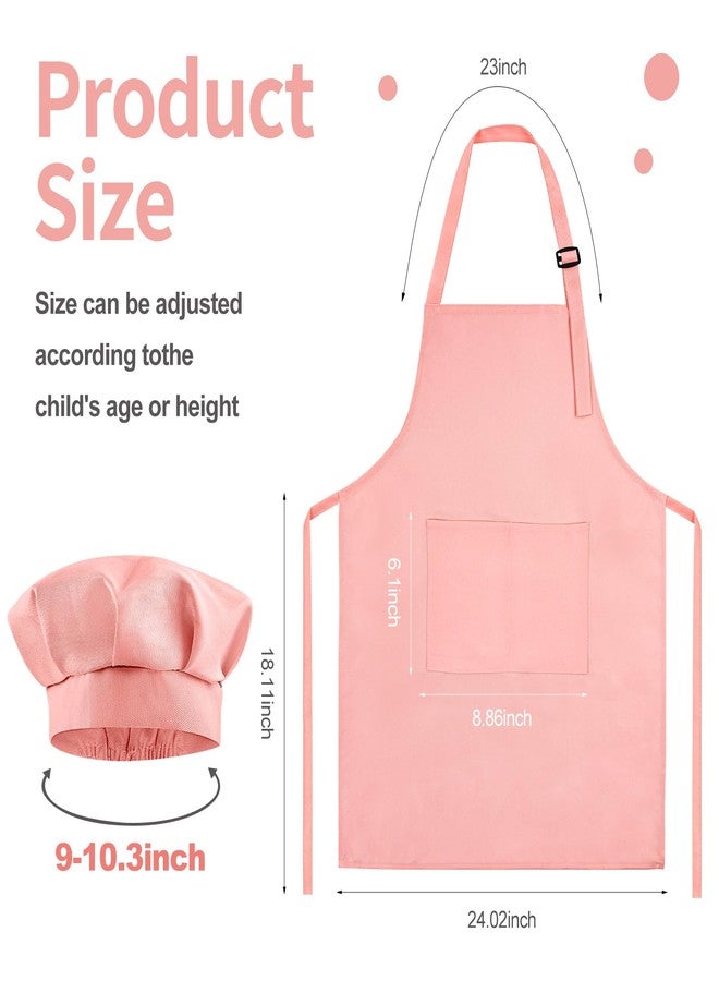 Morcheiong Kids Chef Hat and Apron Set, Adjustable Light Pink Children's Painting Apron and Chef Hat with 2 Large Pocket for Kids Cooking Painting Baking Activity - Image 3