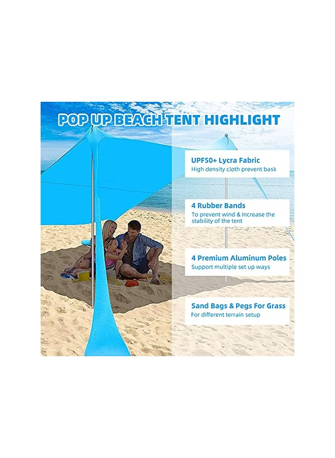 PROMASS Pop Up Beach Tent Sun Shelter Upf50+ With Sand Shovel, Ground Pegs And Stability Poles, Outdoor Shade For Camping Trips, Fishing, Backyard Fun Or Picnics (3Mx3M 4 Pole, Turquoise) - Image 4
