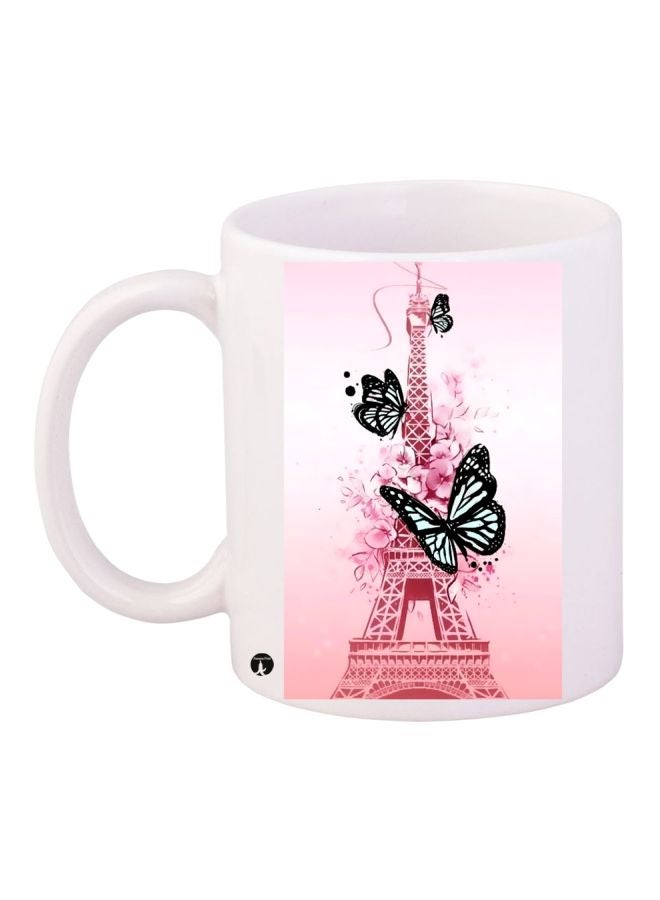 RYN Eiffel Tower Printed Coffee Mug White/Pink/Black 11ounce