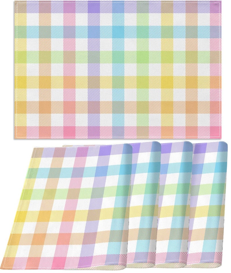 Pudodo Easter Buffalo Plaid Check Placemats Set of 4 Spring Holiday Party Decorations for Home Kitchen Table Supply (12" x 18") - Image 1