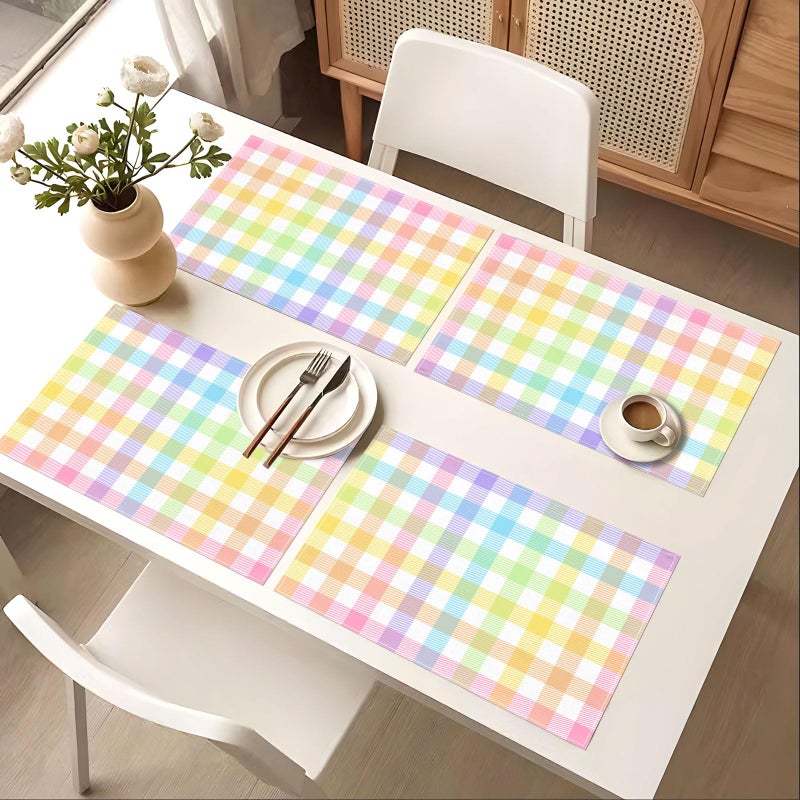 Pudodo Easter Buffalo Plaid Check Placemats Set of 4 Spring Holiday Party Decorations for Home Kitchen Table Supply (12" x 18") - Image 2