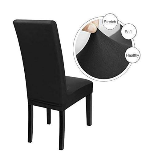 Outlay Home Spandex Dining Chair Covers, Solid Plain Stretchable, Set of 6, Standard Size (Black) - Image 3