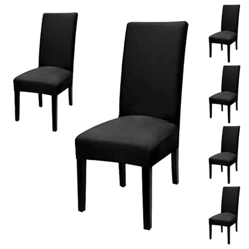 Outlay Home Spandex Dining Chair Covers, Solid Plain Stretchable, Set of 6, Standard Size (Black) - Image 1
