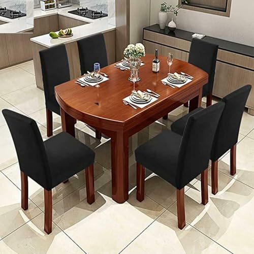 Outlay Home Spandex Dining Chair Covers, Solid Plain Stretchable, Set of 6, Standard Size (Black) - Image 2