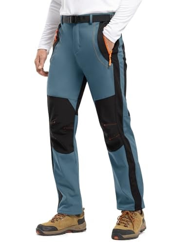 TBMPOY Mens Snow Ski Hiking Pants Waterproof Winter Fleece Lined Pants Camping Skiing Ice Fishing Pants with Belt 02 Thick Stone Blue XL - Image 3