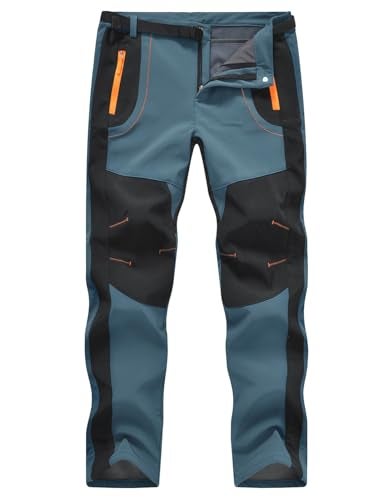 TBMPOY Mens Snow Ski Hiking Pants Waterproof Winter Fleece Lined Pants Camping Skiing Ice Fishing Pants with Belt 02 Thick Stone Blue XL - Image 1