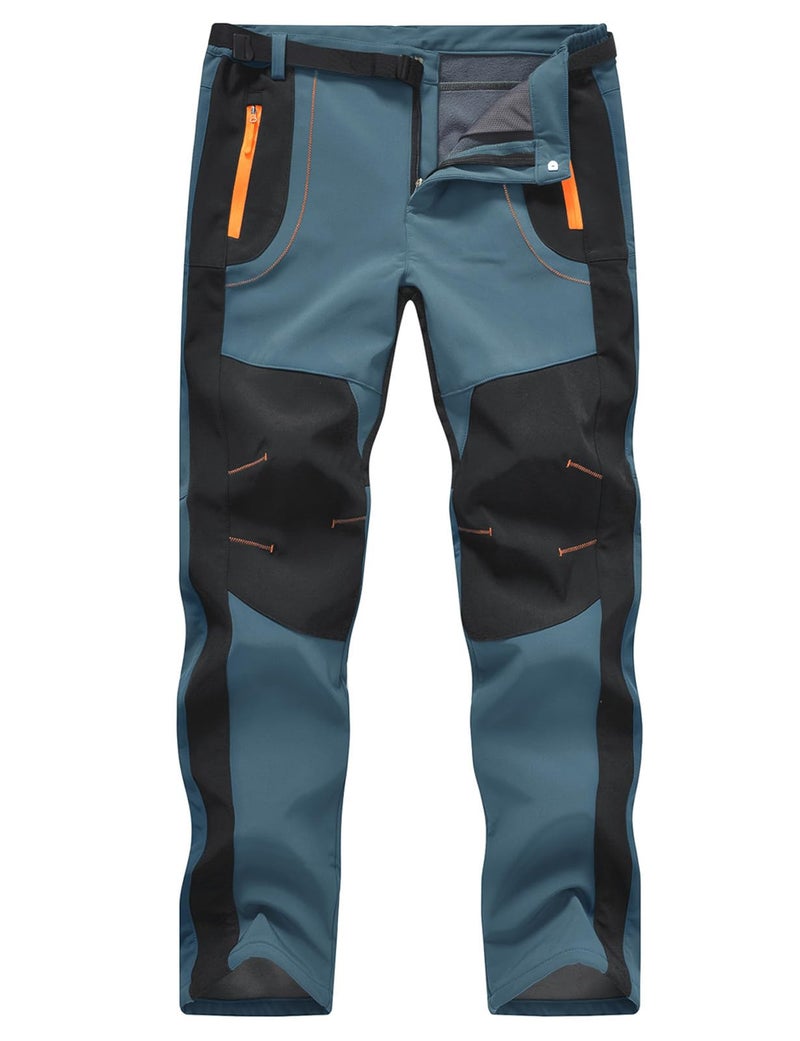 TBMPOY Mens Snow Ski Hiking Pants Waterproof Winter Fleece Lined Pants Camping Skiing Ice Fishing Pants with Belt 02 Thick Stone Blue XL - Image 2