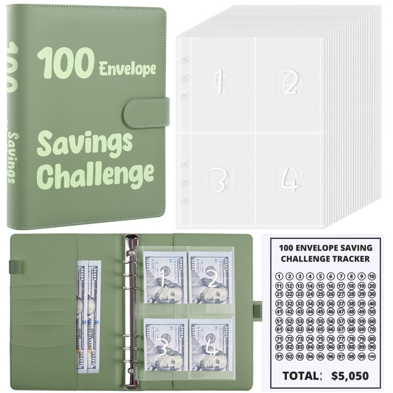 SKYDUE 100 Envelopes Money Savin Challenge Binder, A5 Money Saving Budget Binder with Cash Envelopes - Savings Challenges Book to Save $5,050 - Image 1