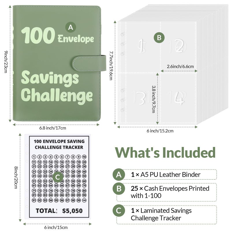 SKYDUE 100 Envelopes Money Savin Challenge Binder, A5 Money Saving Budget Binder with Cash Envelopes - Savings Challenges Book to Save $5,050 - Image 2