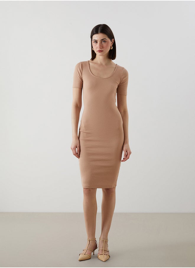 LC WAIKIKI Beige Short Sleeve Bodycon Dress  - Image 1
