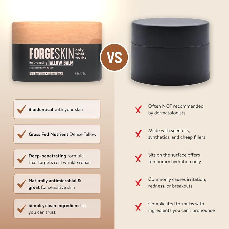 Forge Skin بلسم فورتج سكين® للدفاع عن التجاعيد من شحم البقر للرجال [مستحضر قائم على الشحم] مرطب لترطيب الوجه - كريم مضاد للشيخوخة - لوشن طبيعي للعناية بالبشرة مع زيوت أساسية (1.7 أونصة) - Image 5