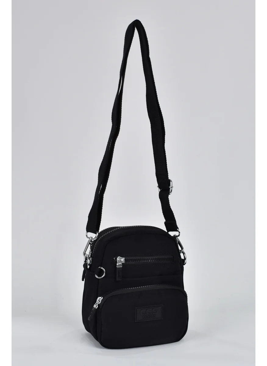 Elatae Waterproof Crinkle Fabric Women's Multi-Compartment Crossbody Bag Black 17289