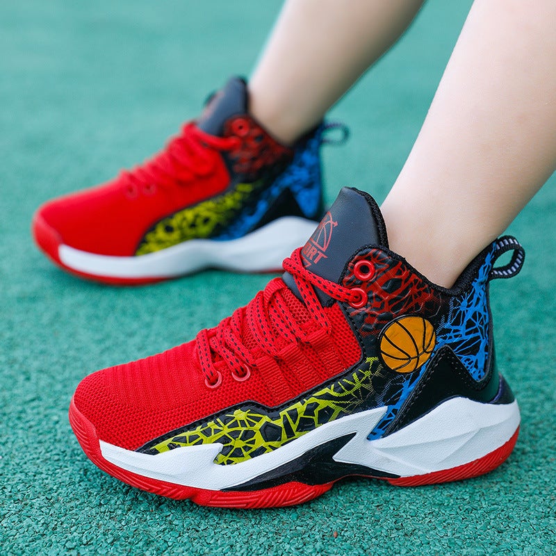 Children'S Professional Basketball Shoes High-Top Non-Slip Youth Sports Training Shoes Student Running Shoes A Generation Of Hair - Image 1