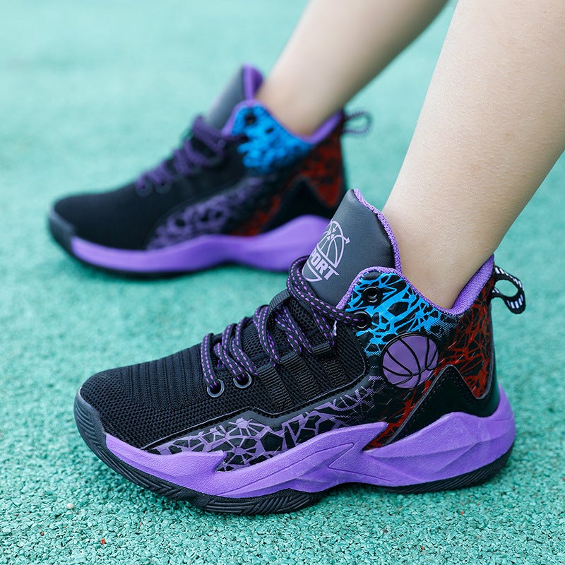 Children'S Professional Basketball Shoes High-Top Non-Slip Youth Sports Training Shoes Student Running Shoes A Generation Of Hair - Image 4