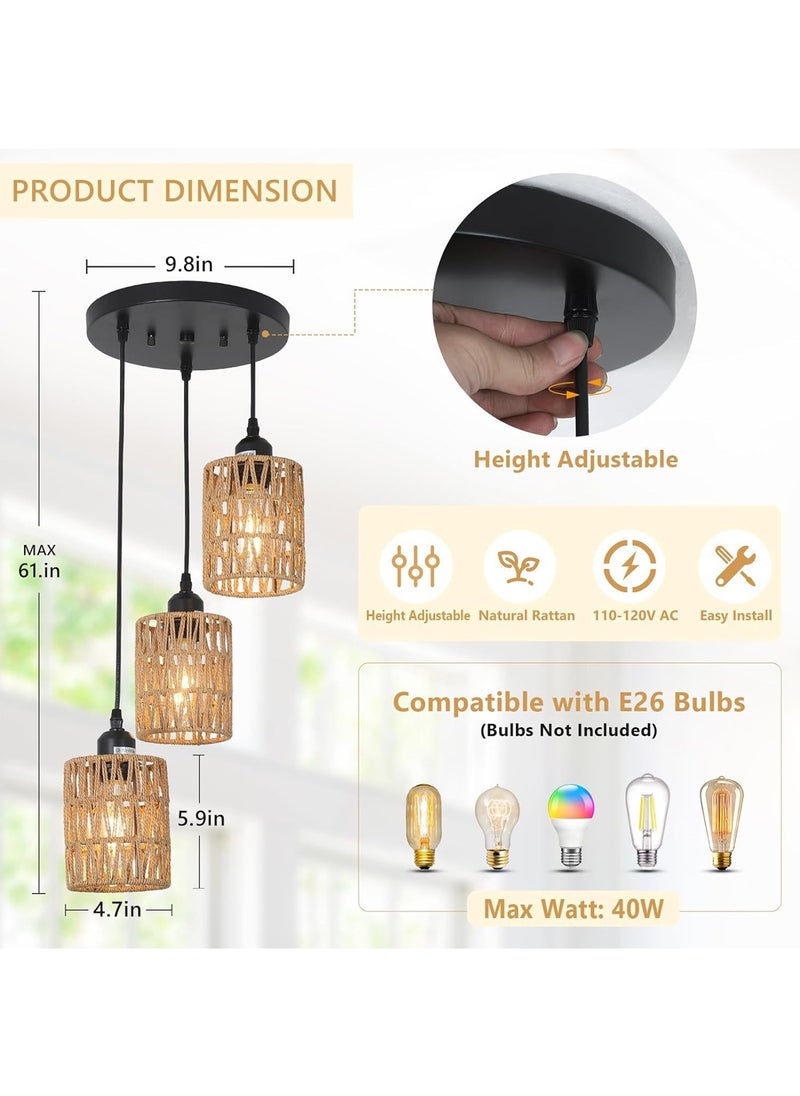 Onelight LED Imitation Hemp Rope Woven Chandelier 3-Head Ceiling Lamp, Suitable For B&B/Restaurant/Hotel/Bar/Bedroom  - Image 5