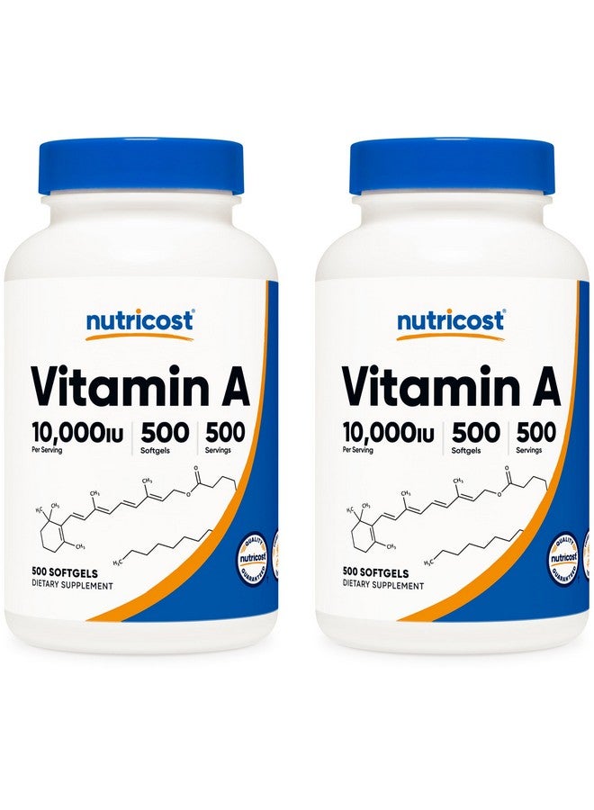 Nutricost Vitamin A 10,000 IU, 500 Softgels (2 Bottles) - Image 1