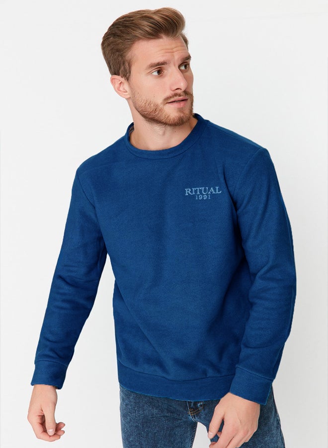 trendyol Petrol Regular/Normal Cut Crew Neck Anti-pilling Polar Fleece Text Print Sweatshirt - Image 2