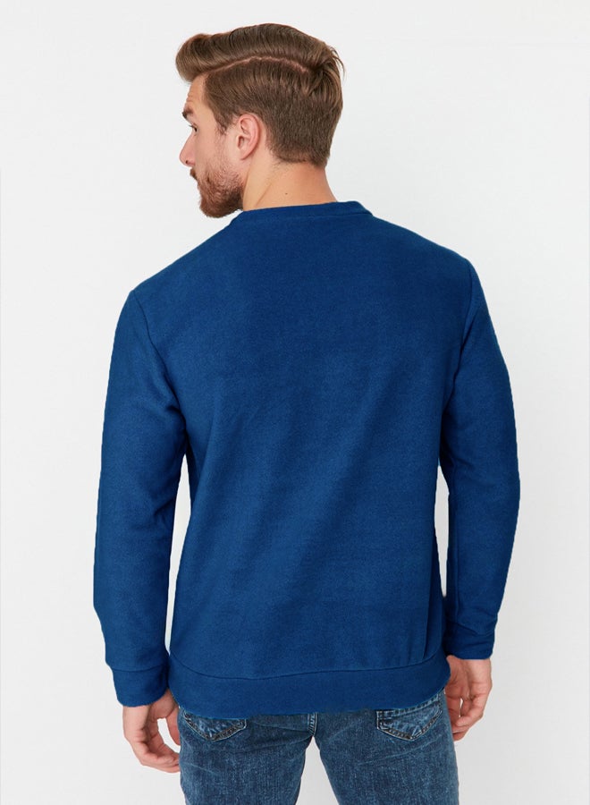 trendyol Petrol Regular/Normal Cut Crew Neck Anti-pilling Polar Fleece Text Print Sweatshirt - Image 4