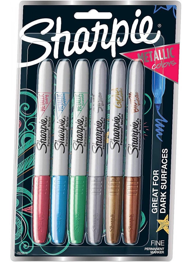 Sharpie Metallic Permanent Markers, Fine Point, Assorted Colors, 6-Count Permanent Marker (2029678) - 1 - Image 1