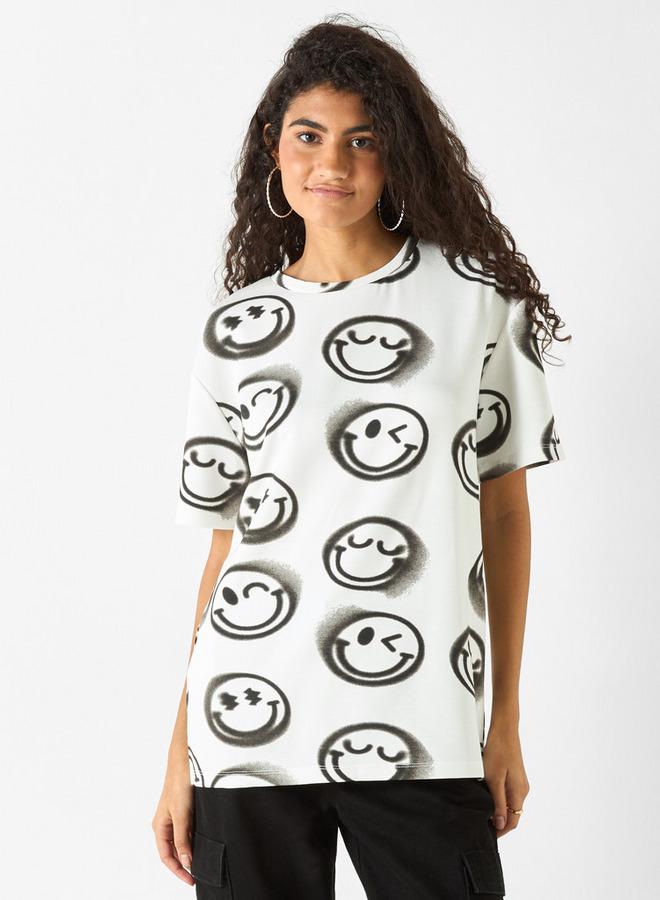 SP Characters All-Over SmileyWorld Print Crew Neck T-shirt with Short Sleeves - Image 1
