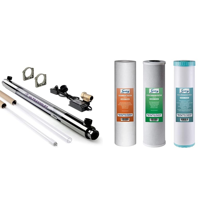 iSpring iSpring UVF55FS Whole House UV Water Filter  F3WGB32BM 45 x 20 3Stage Whole House Water Filter Set Replacement Pack White Pack of 1  - Image 1