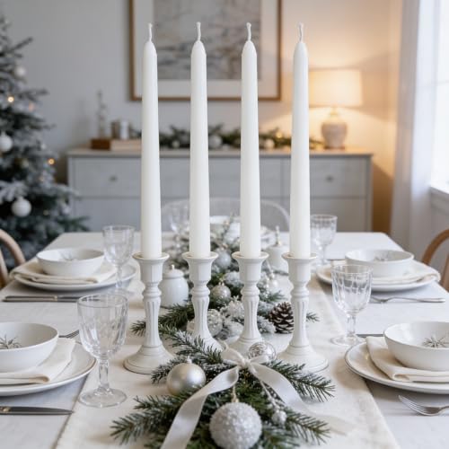 Viyffo Taper Candles, 12 Inch, 4 Pack, White – Unscented, Dripless & Smokeless Design, Up to 8-Hour Burn – Tall Candlesticks for Wedding, Dinner & Home Decor - Image 3