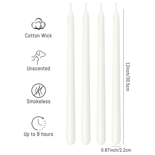Viyffo Taper Candles, 12 Inch, 4 Pack, White – Unscented, Dripless & Smokeless Design, Up to 8-Hour Burn – Tall Candlesticks for Wedding, Dinner & Home Decor - Image 2