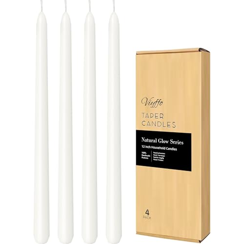Viyffo Taper Candles, 12 Inch, 4 Pack, White – Unscented, Dripless & Smokeless Design, Up to 8-Hour Burn – Tall Candlesticks for Wedding, Dinner & Home Decor - Image 1