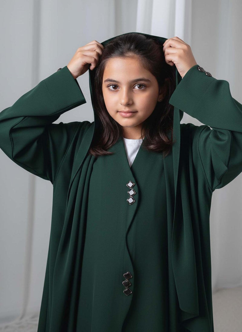 MSquare Fashion Kids Abaya With Sheila I Elegant Green Barbie Crepe Modest Wear for Girls - Image 2