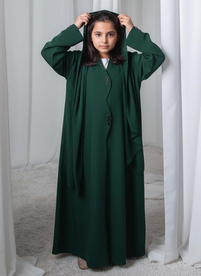 MSquare Fashion Kids Abaya With Sheila I Elegant Green Barbie Crepe Modest Wear for Girls - Image 1