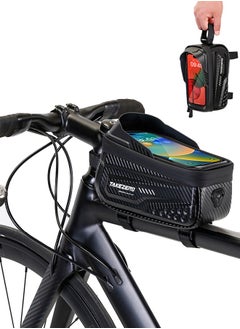 TAKEZERO Waterproof Pouch Bike Bag Bicycle Bag Front Handlebar Frame, Touch Screen Mobile Phone Mount Holder Basket with Storage up to 6.8"  - Image 1