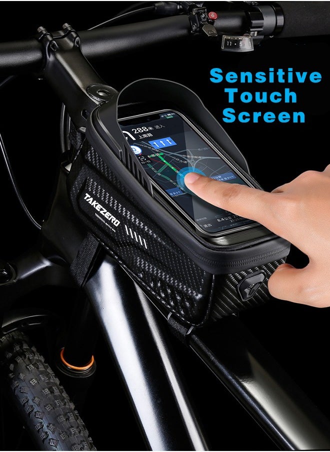 TAKEZERO Waterproof Pouch Bike Bag Bicycle Bag Front Handlebar Frame, Touch Screen Mobile Phone Mount Holder Basket with Storage up to 6.8"  - Image 3