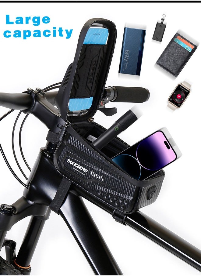 TAKEZERO Waterproof Pouch Bike Bag Bicycle Bag Front Handlebar Frame, Touch Screen Mobile Phone Mount Holder Basket with Storage up to 6.8"  - Image 4