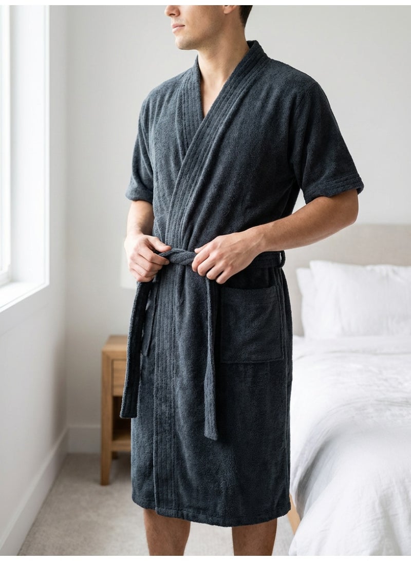 Ambrosia 100% Cotton Medium Luxor Unisex Terry Bathrobe Dark Grey For Ultimate Comfort Highly Absorbent Hotel Spa Robe With Belt Pockets And Blanket Like Warmth - Image 4