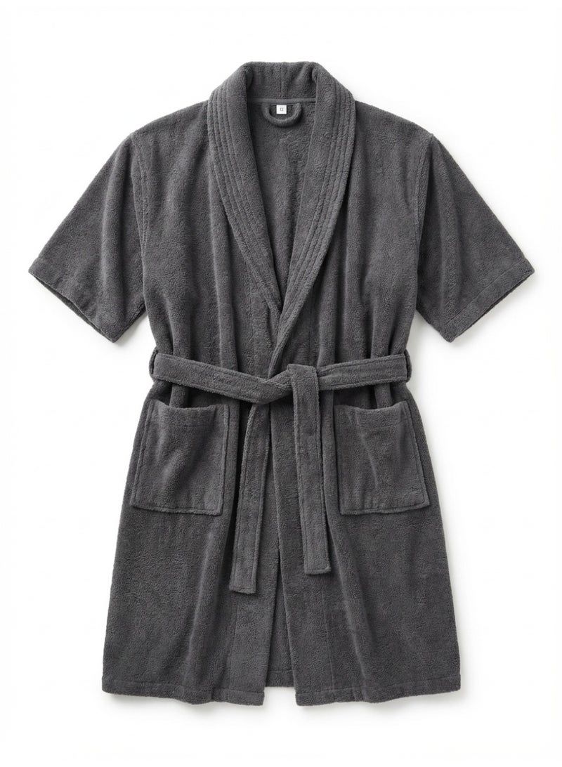 Ambrosia 100% Cotton Medium Luxor Unisex Terry Bathrobe Dark Grey For Ultimate Comfort Highly Absorbent Hotel Spa Robe With Belt Pockets And Blanket Like Warmth - Image 1
