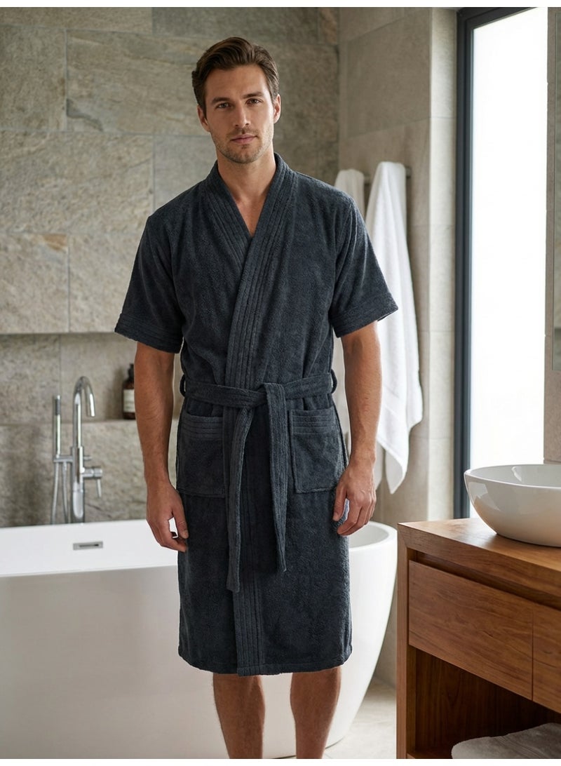 Ambrosia 100% Cotton Medium Luxor Unisex Terry Bathrobe Dark Grey For Ultimate Comfort Highly Absorbent Hotel Spa Robe With Belt Pockets And Blanket Like Warmth - Image 3